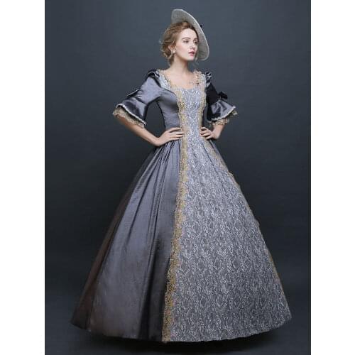 Womens Retro Costume Gray Victorian Satin Ball Gown Princess Costume Halloween