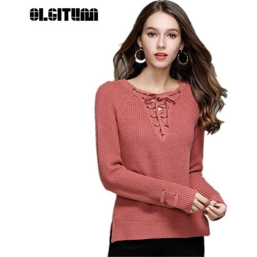 Lace Up Womens Sweater New Design Spring Bottoming Shirt for Girls Slim Knit Ladies Autumn Sweater SW829