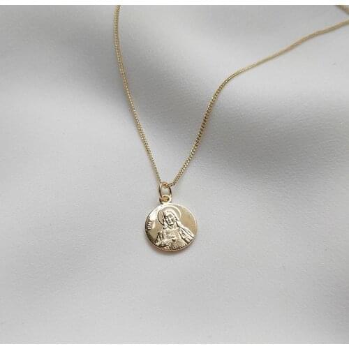 WTLTC 925 Sterling Sliver Small Coin Disk Chokers Necklaces For Women Virgin Mary Choker Personalized Initial Medallion Necklace