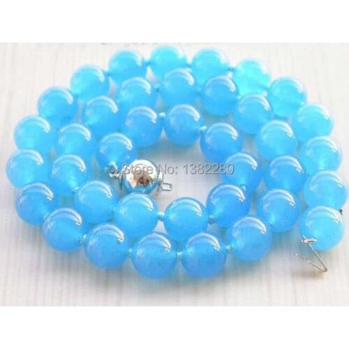 ! 10mm Blue Chalcedony Bead Necklace 18" JT5094