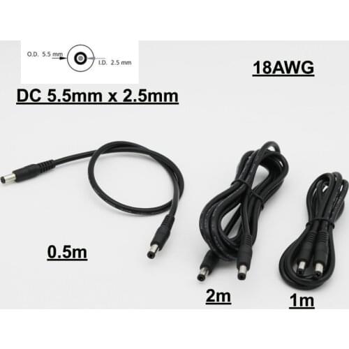 1pc 0.5M/1M/2M 5.5mm x 2.5mm DC 12V Power M/M Male to Male Extension Cable Cord Adapter For CCTV Camera