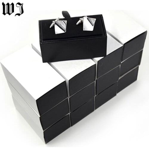 Free EMS 120pcs Black Leatherette Mens Jewelry Cufflink Packaging Box Cuff Links Storage Case Box Christmas Present Gift Casket