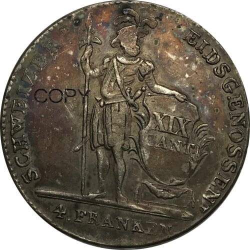 1814 Switzerland 4 Franken Brass Plated Silver Copy Coins