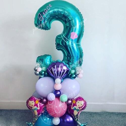 47Pcs Mermaid Balloon Set 30'' Tiffany Blue Number Foil Globos 1 2 3 4 5 Years Old Little Mermaid Girl Birthday Party Decoration