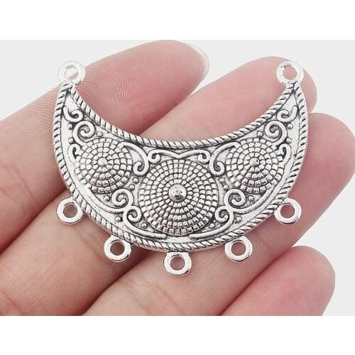 5PCS Large Moon Crescent Metal Charms Pendants 48*37mm Antique Silver Color Necklace Connector For Jewelry Making DIY Findings
