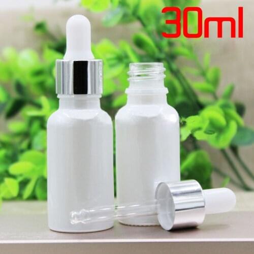 50pcs 30 ml pearl white Essential oil bottle / glass bottles / Dropper bottles / silver aluminum cap / serum bottles