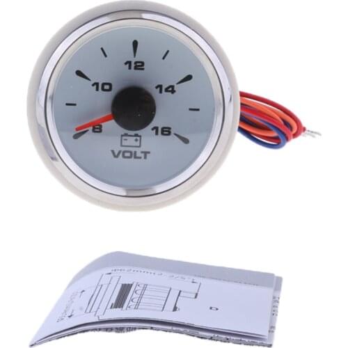 52mm 2" Boat Car Marine RV Voltmeter Gauge 8~16V White Face & Chrome