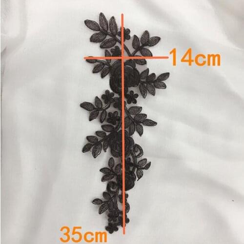 1 Pair 35*14cm Black Fabric Lace Applique Mirror Lace Patch Trims DIY Garment Accessories