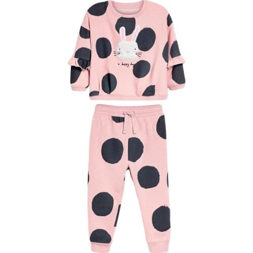 Little maven Toddler Girls Clothing Sets with Pink Rabbit Point Pattern Autumn Long Sleeves Trousers Pants Set 2-7years