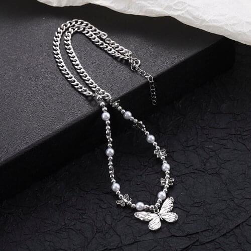 Hip Hop Butterfly Sun Necklace Pendant Pearl String Chain Women European Trend Jewelry Accessories 2021 New Fashion Accessories
