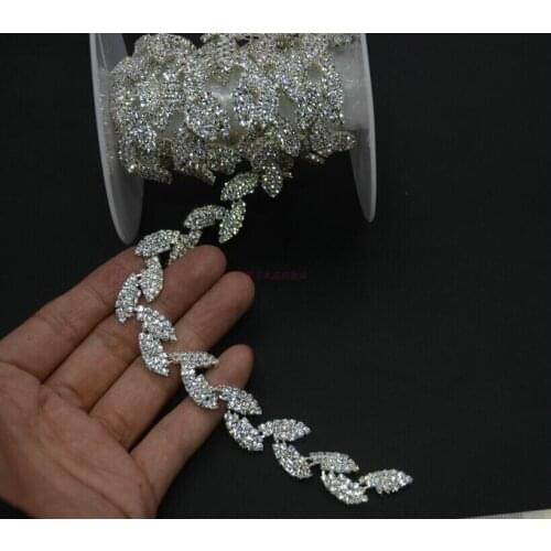 Flower 2*40cm leaf shape Rhinestone beaded clothing accessories collar flower handmade beading lace trim patches for clothes