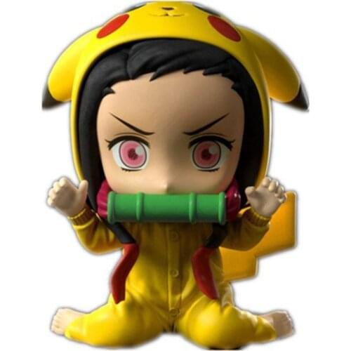 Demon Slayer Kamado Nezuko Crossdress Pikachu Figure Zenitsu PVC Action Figure Anime Demon Slayer Pokemon Figure Toys