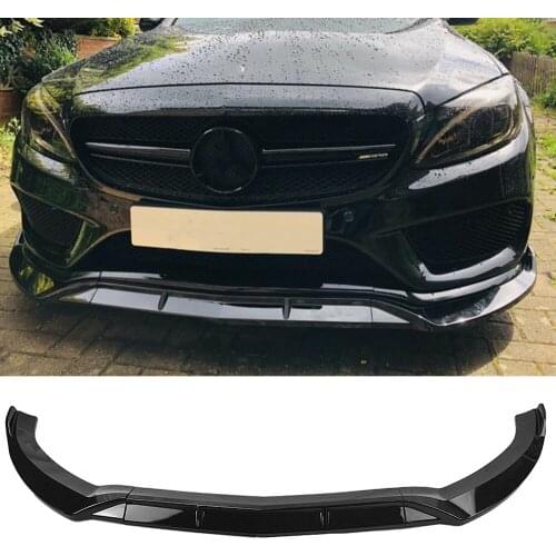 Front Bumper Lip & Fog Lamp Air Vent Cover Frame Trim Glossy Black Spoiler For Mercedes Benz C-Class W205 Sport Style 2015-2018