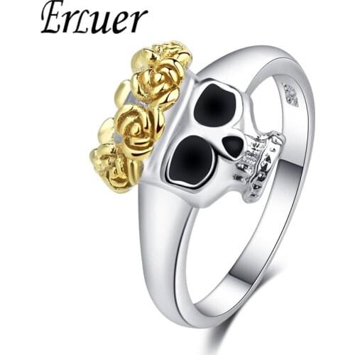 ERLUER European Gothic Skull Retro Beach Punk Flower Silver Color Rings For Women Girl Jewelry Trendy Birthday Love Gifts Ring
