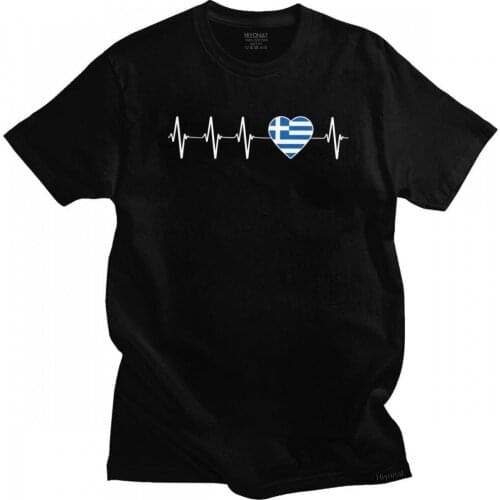 Personality Men T Shirts Heartbeat Greece Flag Tee Tops Short Sleeves Cotton T-shirt Crew Neck Streetwear Greek Patriotic Tshirt