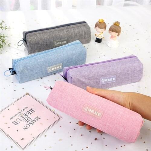 Canvas Pencil Case Large Capacity Pen Bag Pencil Pouch Cosmetic Storage Bag Zipper Lock Desk Organizer Bag for Student School