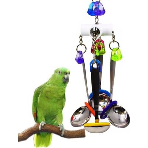 Bird Toys Swing Parrot Cage Spoon Bell Hanging Climb Pet Parrot Toys Cockatiel Parakeet Bird Bites Chew Toys Wholesale