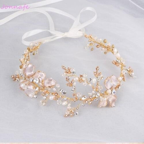 Jonnafe Gold Boho Leaf Hair Crown Wedding Headband Rhinestone Bridal Hair Vine Accessories Women Jewelry Headpiece