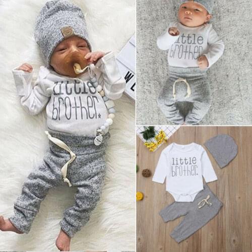 New 0-18 Months 3PCS Set Baby Boy Letter Romper Kids Pants Infant Trousers Toddler Outfit Newborn Clothes