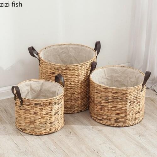 Rattan Storage Basket Toys Clothes Storage Handmade Straw Basket Clothes Organizer Home Portable Floor Type Organizer Boxes