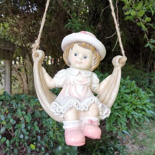 Creative Resin Cartoon Character Ornament Garden Courtyard Decoration Idyllic Swing Garden Kids Crafts Sculpture Home Decor home