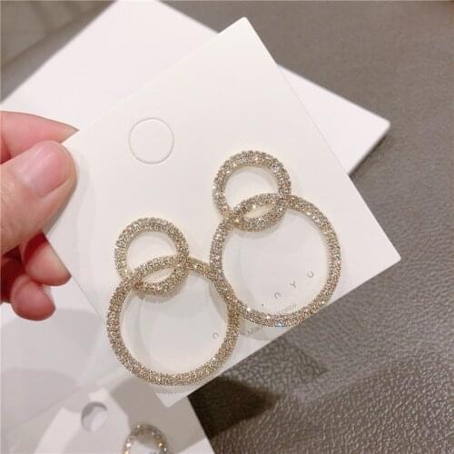 Round Drop Earrings for Women 2020 Statement Zircon Crystal Earrings Round Dangle Big Luxury Wedding Rhinestone Earring Gold