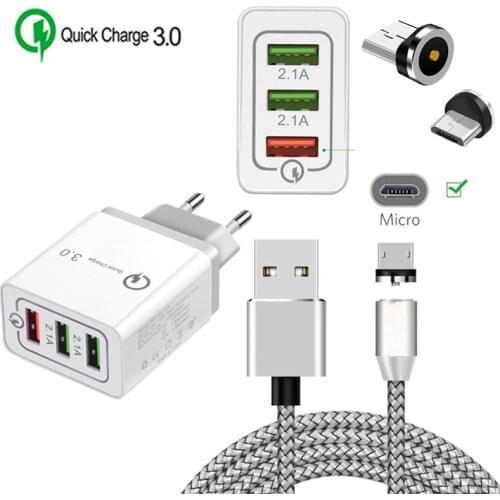 Magnetic Micro USB Cable For Honor 7 6X 7X 8X 8A Phone QC 3.0 USB Fast charger For Samsung galaxy S4 S6 S7 Edge J7 J8 A6 A7 2018