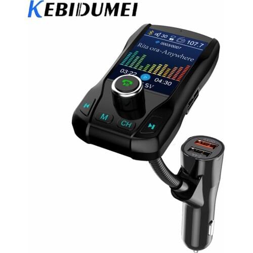 Kebidumei FM Radio MP3 Player Wireless Bluetooth Handsfree Car Kit Color Screen 350 rotatable with 5V 3.1A Dual USB Charge
