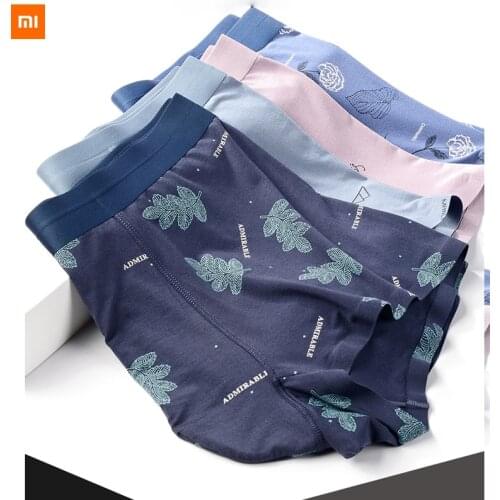 4-color new xiaomi youpin mens printed panties ultra-fine 60s micro-modal seamless one-piece mid-waist boxer briefs soft
