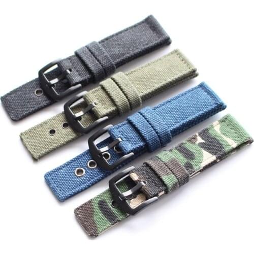 20mm 22mm 24mm Camo Blue Green Black Pure Canvas Watchbands Nylon Strap For Seiko Army Watch Hamilton wristband Oris Bracelet