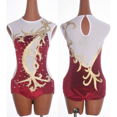 New Latin Dance Dress Women Onesies Gymnastics Suits High-end Custom Womens Red Gold Top Costumes Competition Clothes