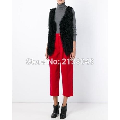 SF0044 New Arrival Knitted vest women/ Curly Lamb Fur Gilet Women Real Fur Vest