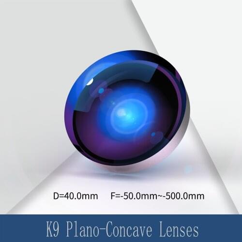 Optical K9 Plano-Concave Divergent Lens Diameter 40mm Focal Length -500 / 250/200/160/125/100/80/63 / 50mm