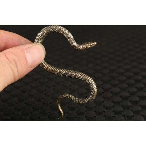 Chinese old bronze hand cast snake statue figure collect netsuke key pendant