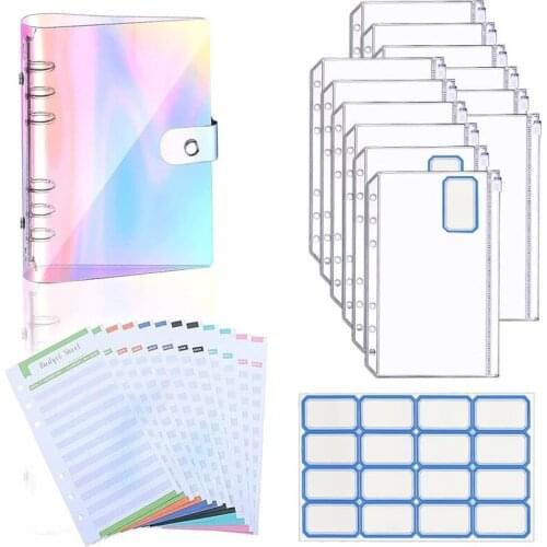 1Set A6 Binder Zipper Bag PVC Transparent Handbook Budget Cash Loose-leaf Management Notebook