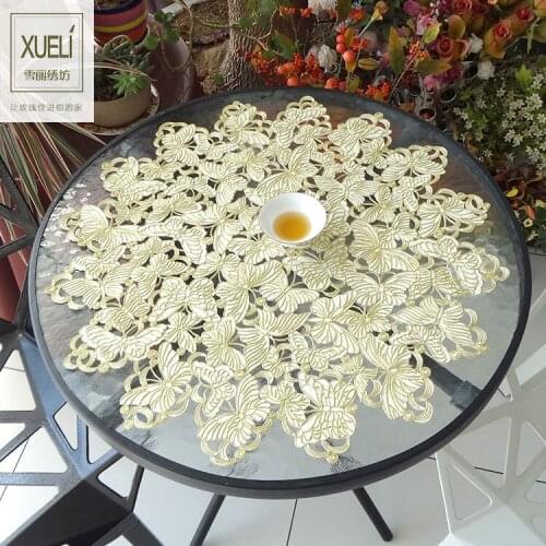 Flying butterfly High-end luxury embroidery cloth art European style Circular table mat The table cloth Eat mat Table mat