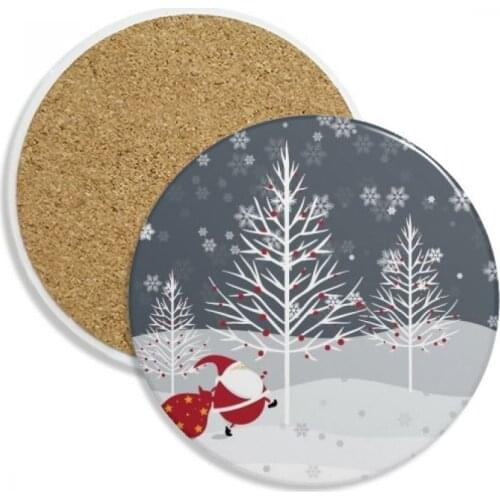 Christmas Santa Claus Snowflake Tree Stone Drink Ceramics Coasters for Mug Cup Gift 2pcs