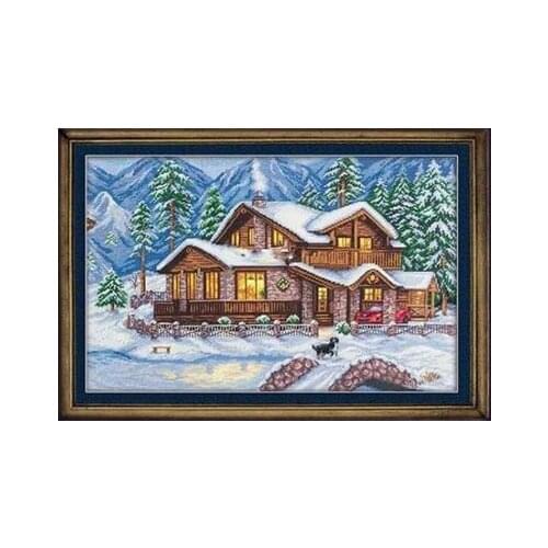 -ps-1990 Mountain House Cross Stitch Set Cross-stitch Kit Embroidery Needlework Craft Packages Cotton Fabric Floss