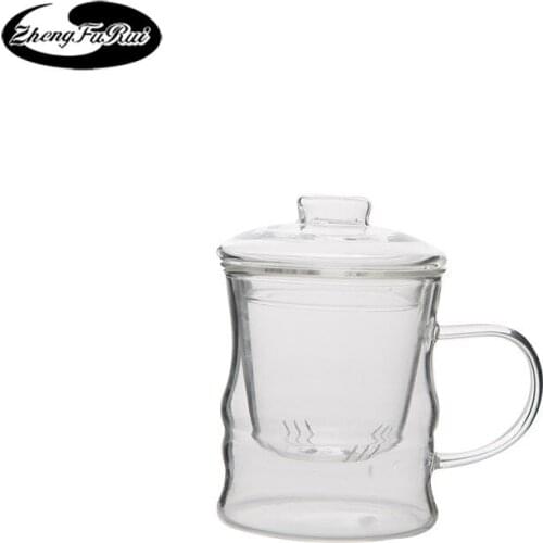 High borosilicate glass cup, transparent flower tea cup with filter cup, office three-piece cup of tea and water separation cup