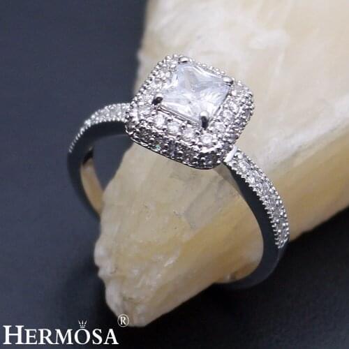 Hermosa Amazing Grace Wedding Rings White Zircon Engagement Jewelry Bridal Bands Ring Size 7# 8