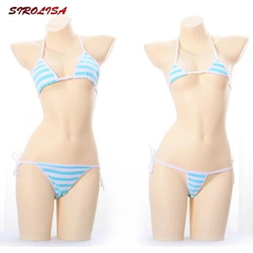 Japanese Student Underwear Panties Female Suit Cute Striped Girl Soft Lace Mini Bikini Adult Cosplay Erotic Costumes Bra Set