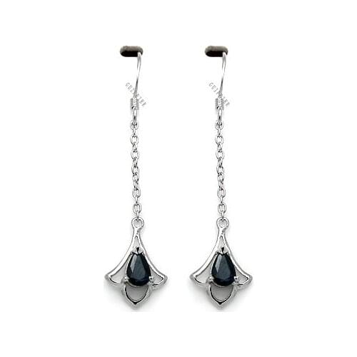 CoLife Jewelry Simple Silver Sapphire Hook Earrings 4mm*6mm Natural Sapphire Drop Earrings 925 Silver Sapphire Eardrop