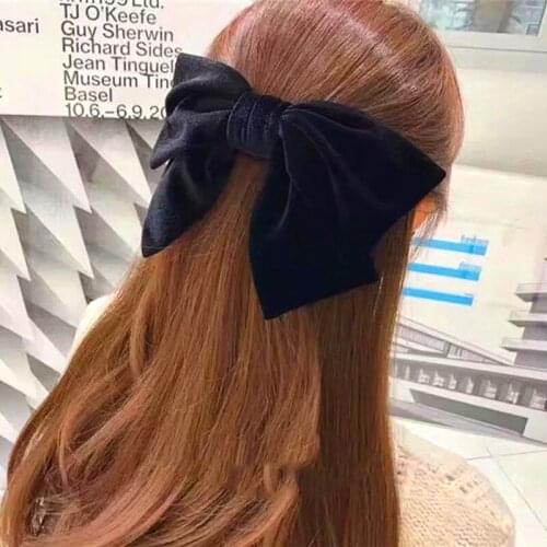 Large Velvet Bowknot Hair Clips Hand Tie Large Pigtail Bows Hairpin for Women Layered French Hair Barrette Hair Accessoires