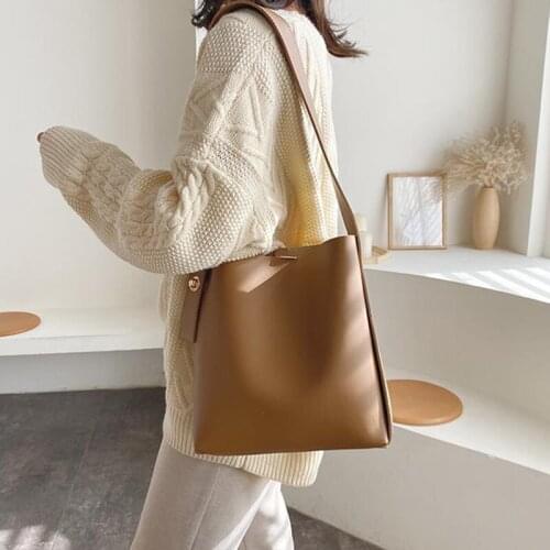Shoulder Bag Female Handbag Purse Tote Crossbody Bag Women Designer Fashion 2021 New PU Leather Solid Color Bucket High Capacity