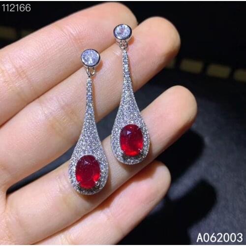 KJJEAXCMY Fine Jewelry 925 sterling silver inlaid natural ruby female earrings Eardrop trendy support detection
