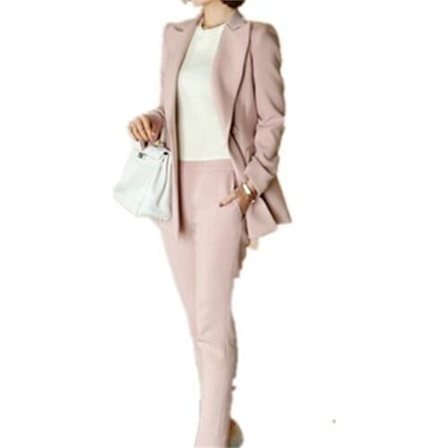 Spring and autumn and winter womens new fashion slim Korean suit Joker long-sleeved suit jacket nine / pants two-piece suit