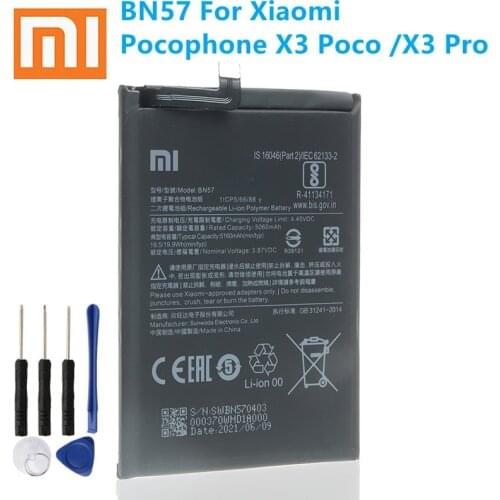 100% Original Xiao mi BN57 5160mAh Phone Battery For Xiaomi Pocophone X3 Poco X3 Pro Replacement Batteries Bateria