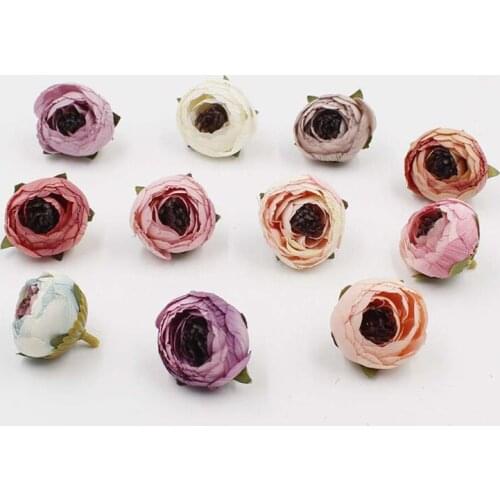 100 Pcs / Lot Artificial Tea Silk Rose Bud Small Rose Flower Head Wedding Decoration Wreath Scrapbooking DIY Craft Fake Flowers