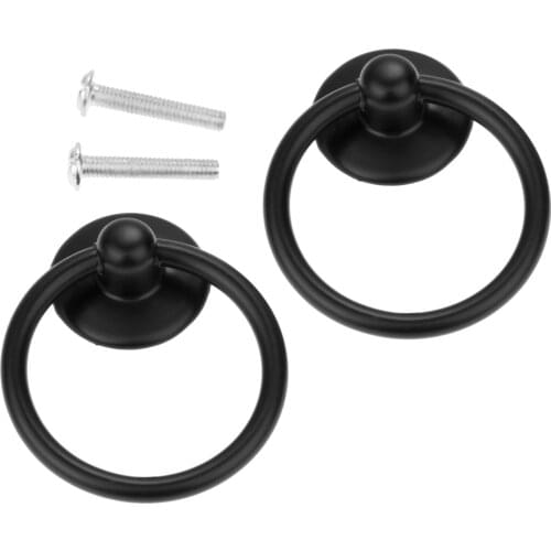 2pcs Black Ring Knob w/screw Alloy Handle Pull Simple Design Minimalism Decor Modern Cabinet Drawer Furniture 25*52mm Kitchen