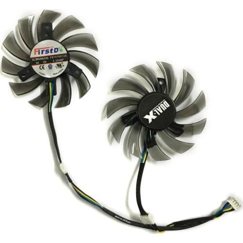 2 pcs/lot 75mm DC12V 0.35A 4Pin PLD08010S12HH VGA Cooler Fan For Graphics Video Card MSI R5750 R6750 R6670 Dual Fans